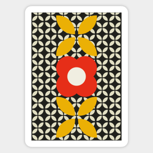 Retro Flower, Geo Pattern Red, Yellow, Black and Cream Sticker